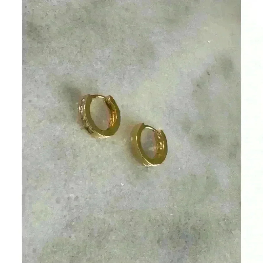 COPY - COPY - Gold Crystal Thick Small Huggie Hoop Earrings Brand New - Picture 4 of 4